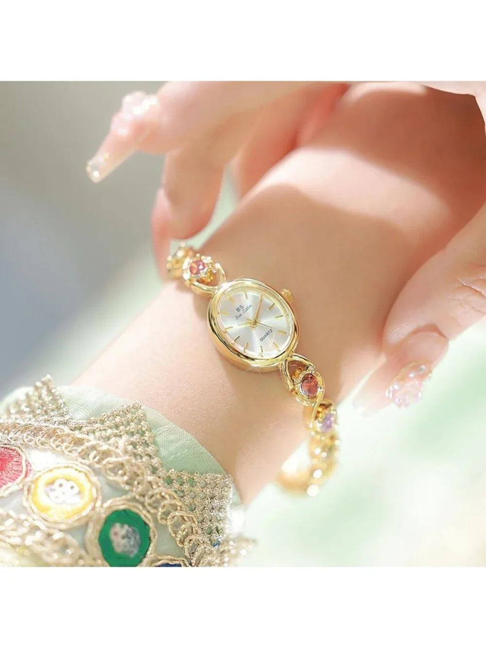 Women's Gold Analog Quartz Waterproof Oval Dainty Vintage Bracelet Luxury Watch